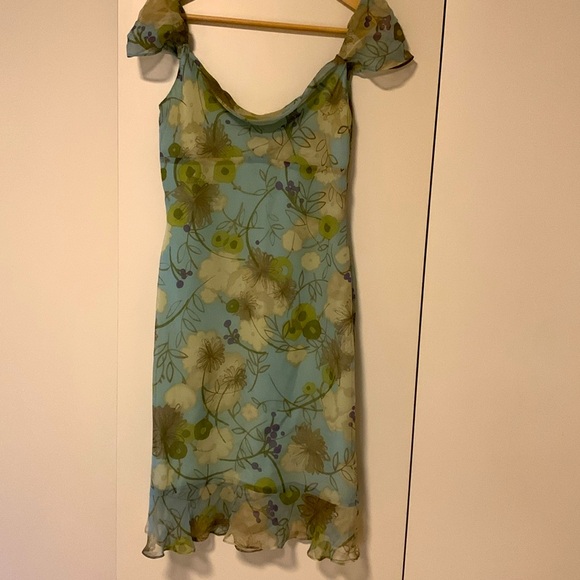 bcbg midi summer silk floral dress  blue/green/purple, lightweight - Picture 1 of 6